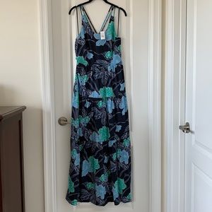 NWT LOFT Floral Print Crossback Straps Sleeveless Maxi Dress Size 6